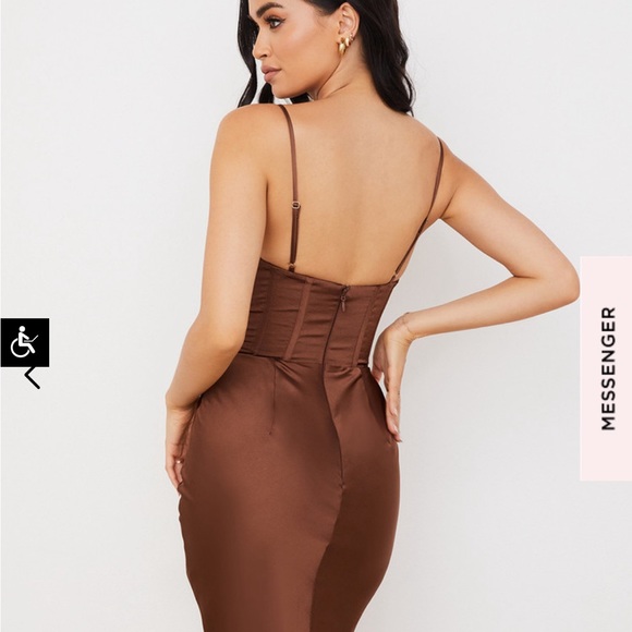 NWT House of CB corset dress “Myrna” in chocolate satin - Picture 2 of 3